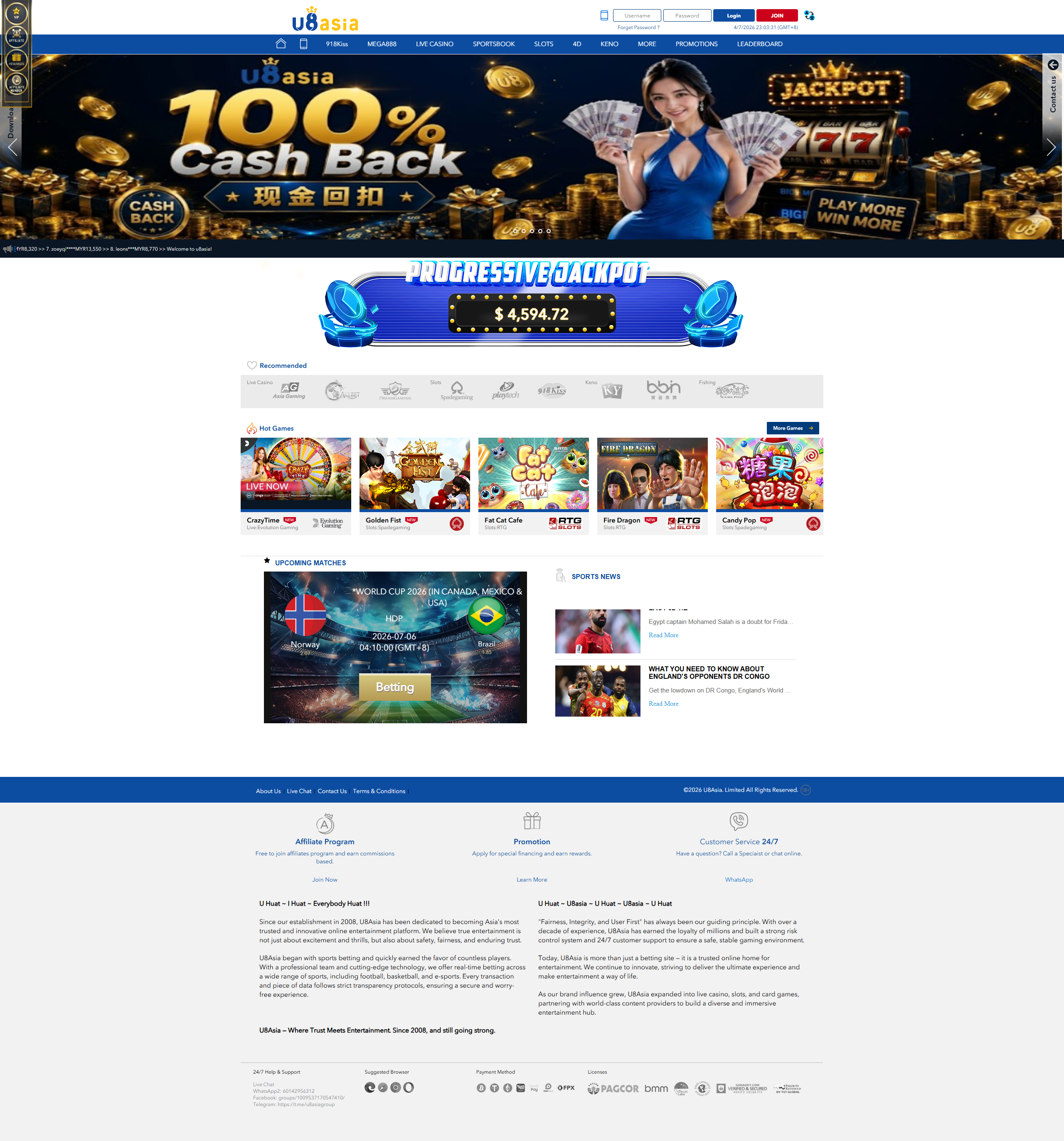 U8Asia official homepage preview